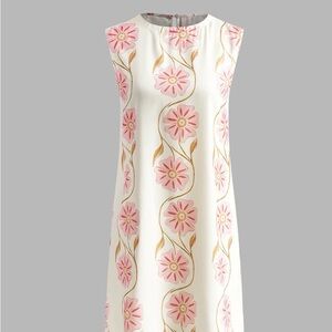 Commense White Sleeveless Dress with Pink Floral Motif